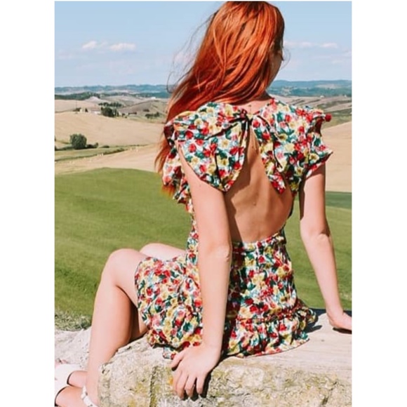 Backless Floral Print Mini Dress Deep V Neck - Picture 11 of 16